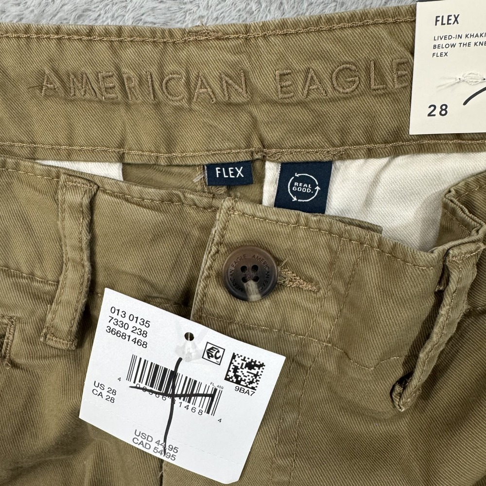 NWT American Eagle Shorts Mens 28x12 Brown Flat Front Chino Longer Length Flex - Picture 7 of 15